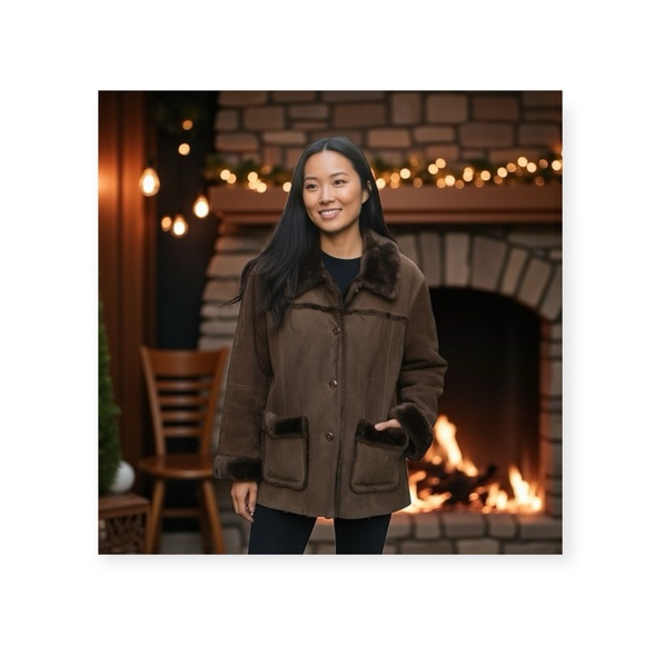 Bagatelle ๐ค Leather Shearling Lined Chore Rancher Duffle Coat ๐ค Fur Trim ๐ค XL - Picture 15 of 16